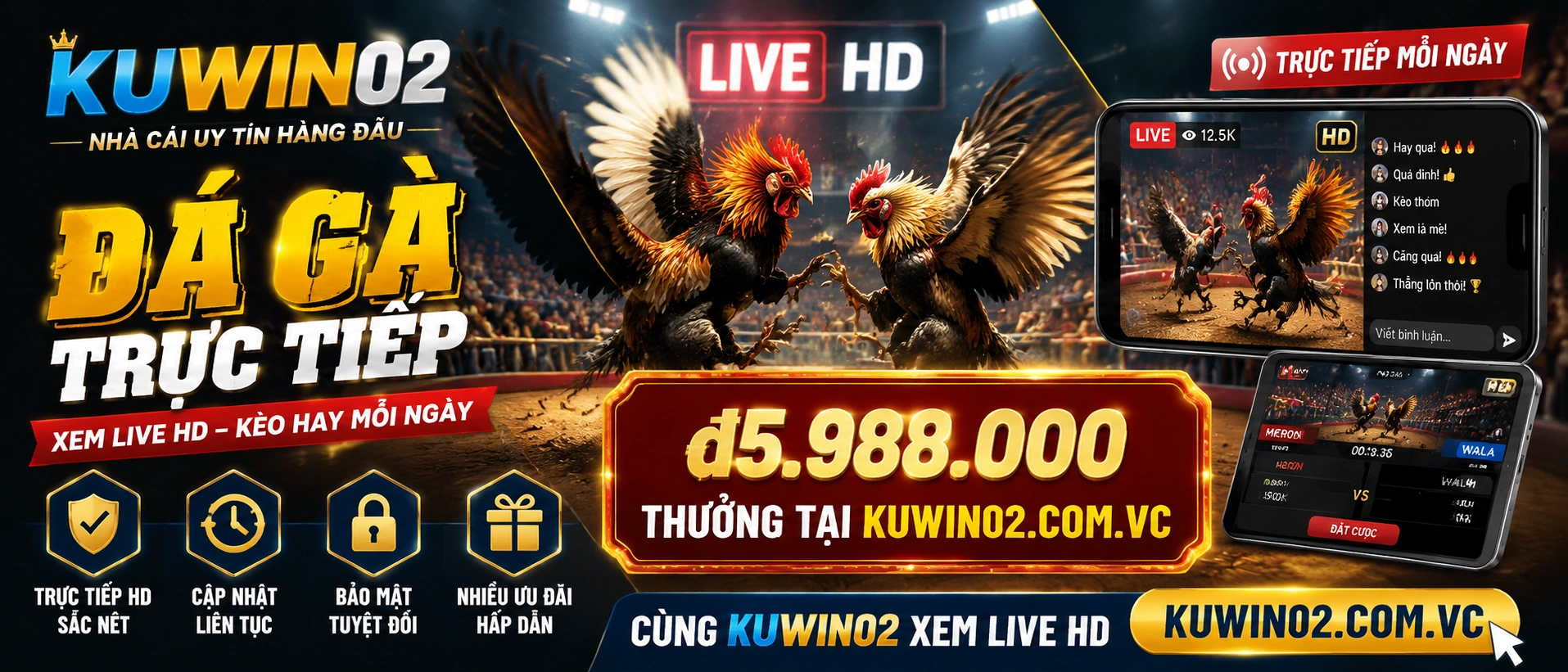 Đá Gà trực tiếp trên giao diện live của kuwin02.com.vc